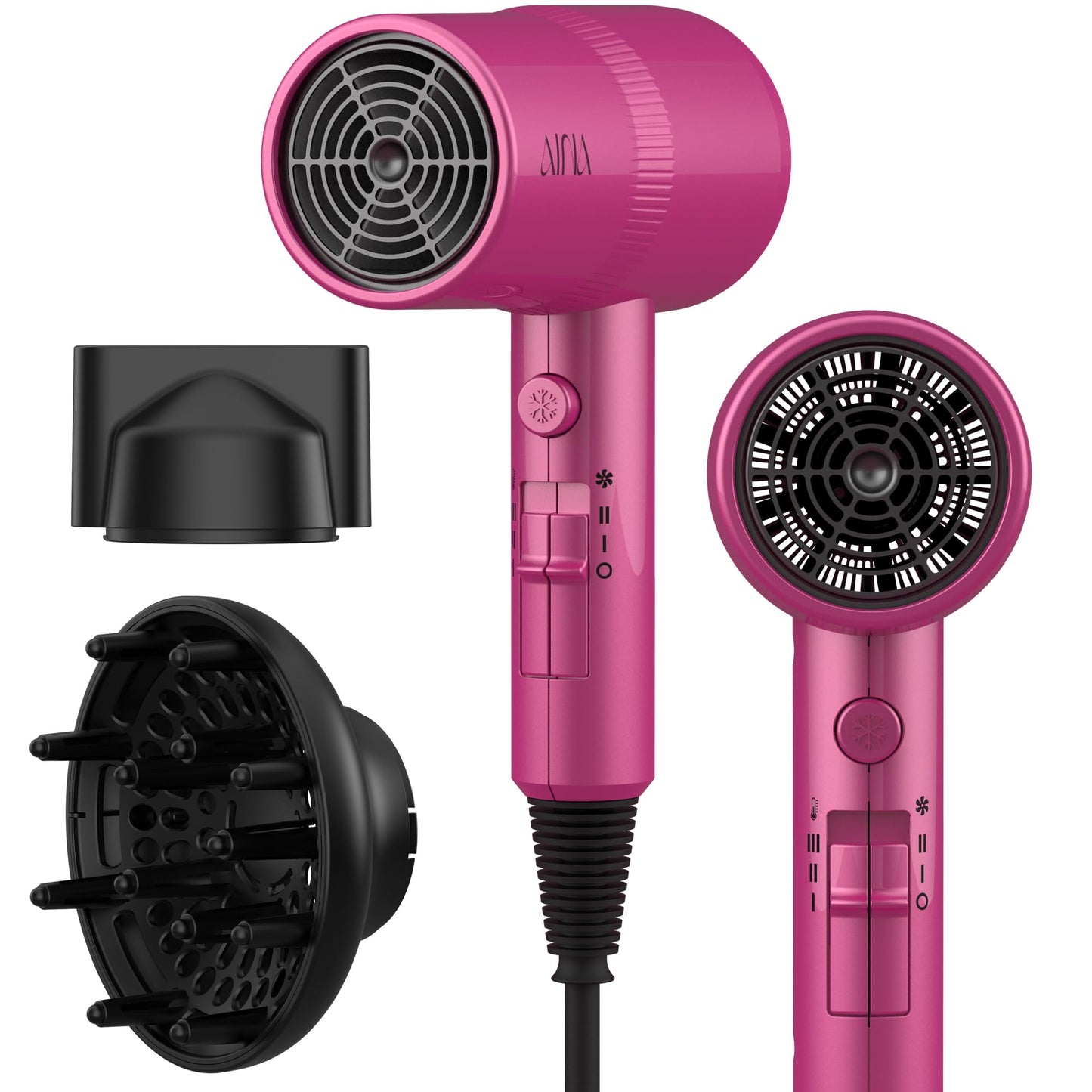 HotAINA Diffuser Hair Dryer Full-Featured Blow Dryer 110V/1600W(Babe Pink) | 3 Heat/2 Speed;Cold shut button;Lightweight;Compact Size;High Temp;Low Airflow;Same Results;Less Expense