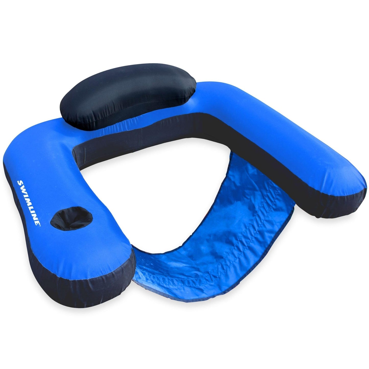 HotSWIMLINE Original Fabric Covered Inflatable Pool Lounger | with Comfortable Sling Seat, Back Rest, and Built in Cup Holder | for Pool, Beach, Lake, and More