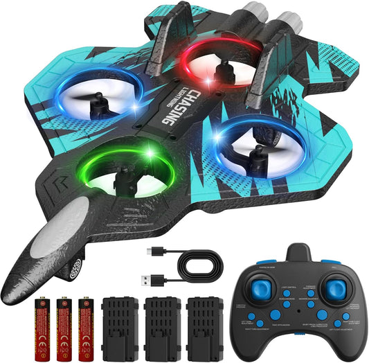 Hot Foam RC Airplane with Cool Led Light, 360° Flip and Headless Mode, Remote Control Airplane RC Plane for Kids Adults Aged 6+, RC Flying Toy for Kids, Birthday Gift - Black Blue