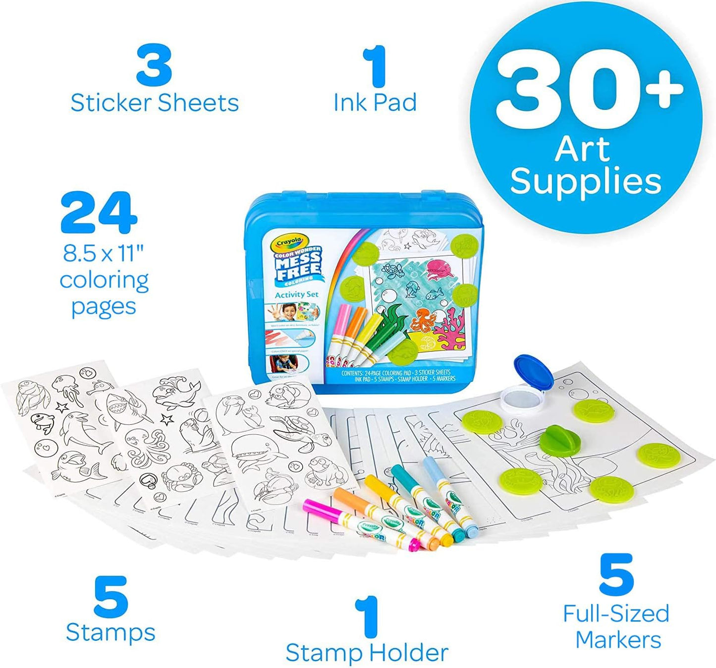 HotCrayola Color Wonder Mess Free Coloring Activity Set (30+ Pcs), Travel Art Kit, Gift for Kids & Toddlers, Ages 3+