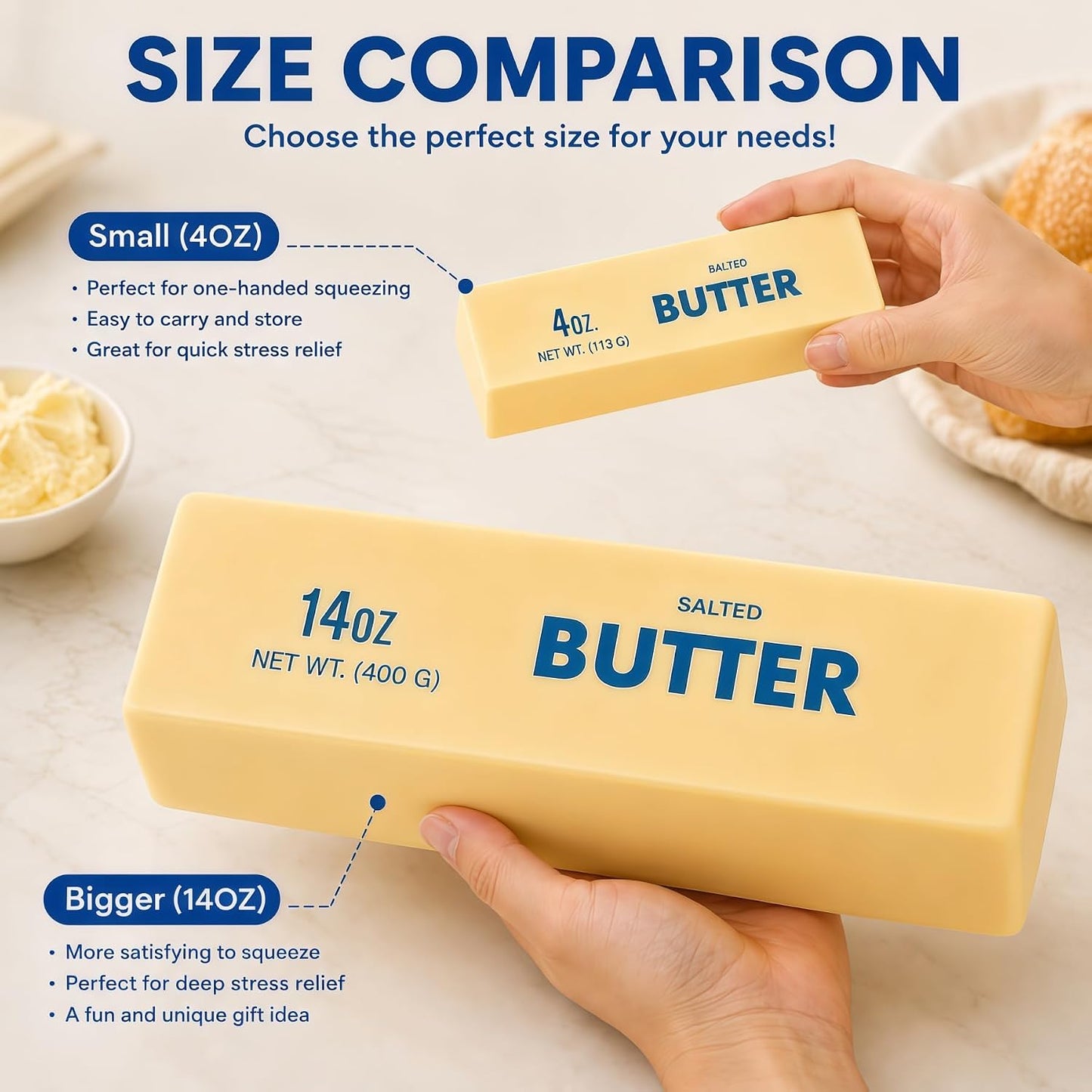 Hot Giant Butter Squishy Toys,Soft Slow Rising Butter Stick Squishy,Realistic Food Squishies,Big Squishy Butter Stress Relief Squeeze Toy (Large)