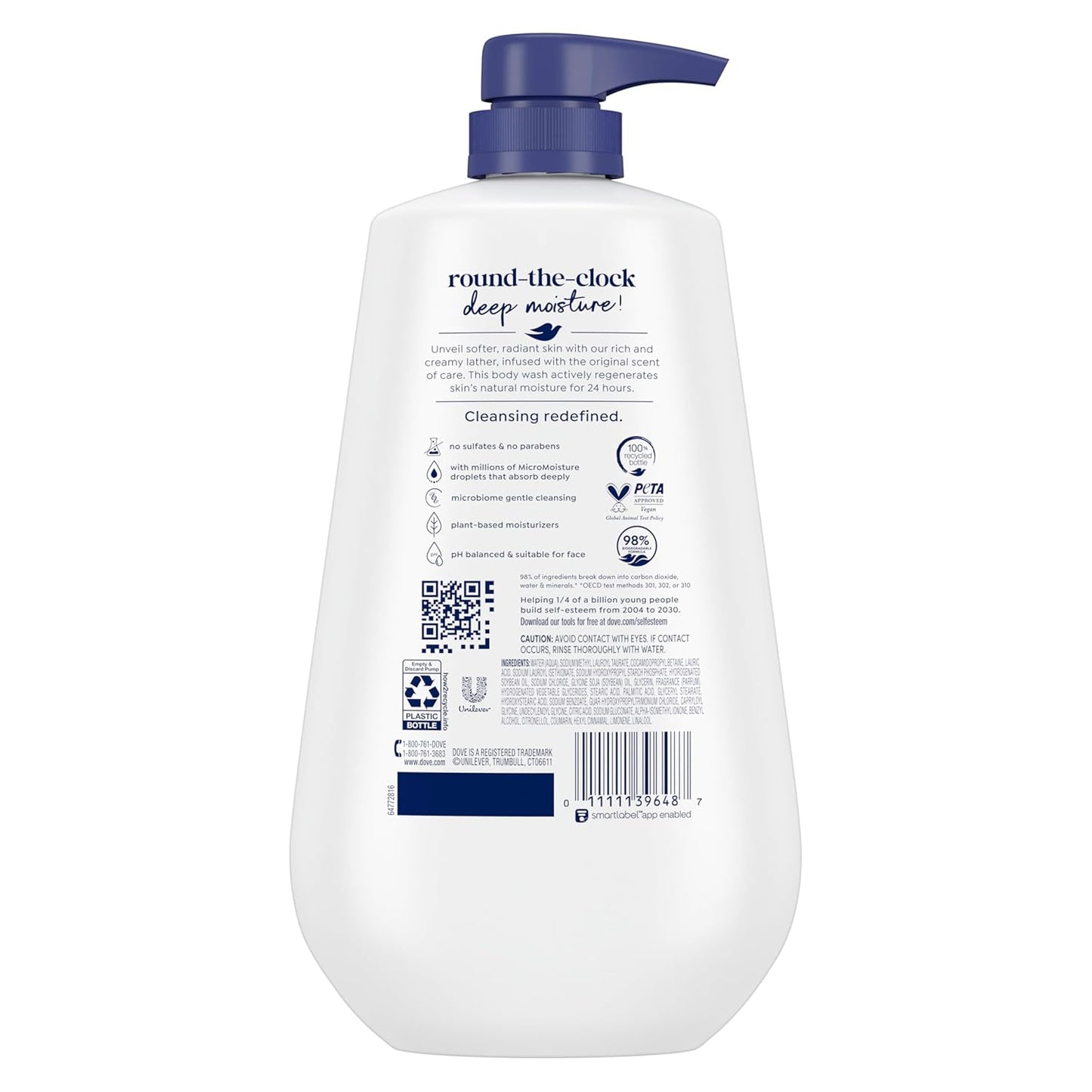 HotDove Body Wash Deep Moisture for 24hr Lotion-Soft Skin Moisture Moisturizing Skin Cleanser with No Sulfates No Parabens 30.6 oz