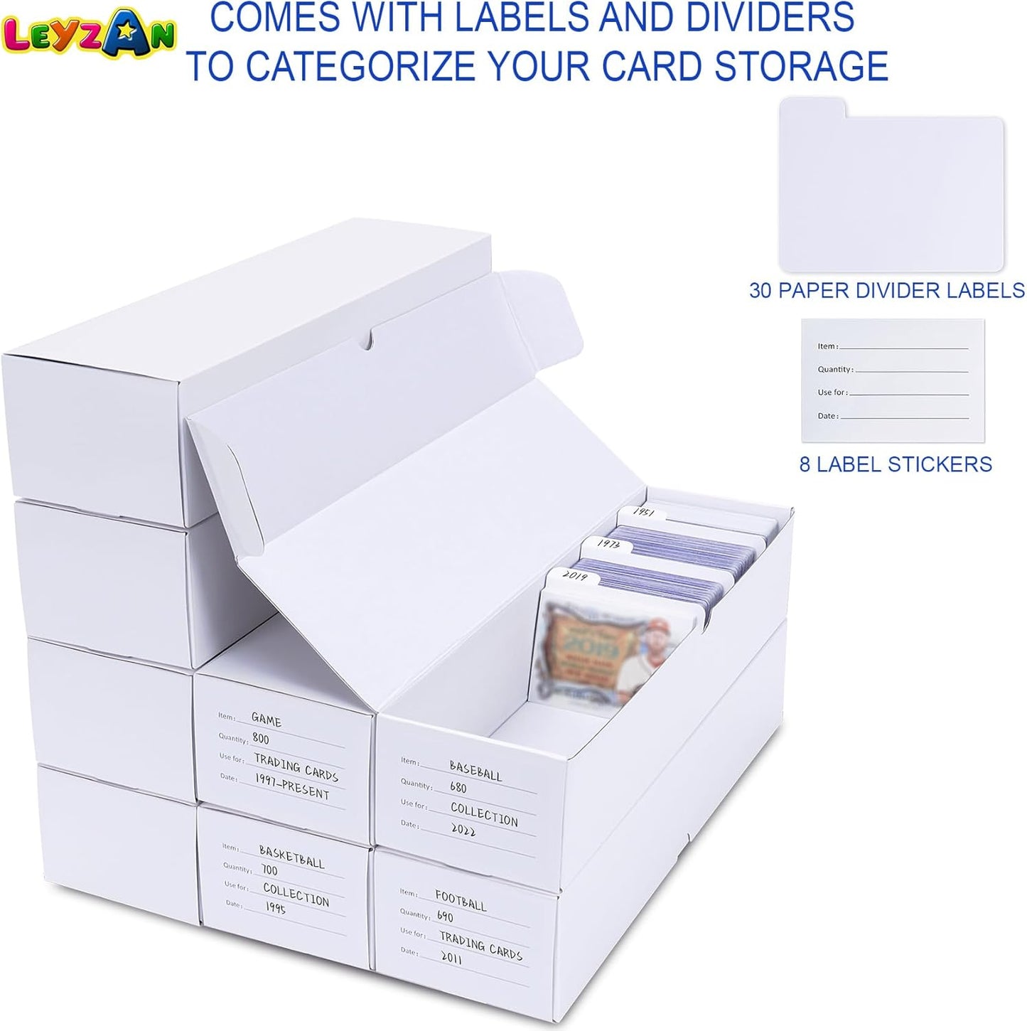 Hot Trading-Card Storage Box, 8-Pack • 1000 Count Corrugated Cardboard Storage Box with dividers & labels for TCG/Magic/Mtg storage and Collection, 14.4 INCH Horizontal