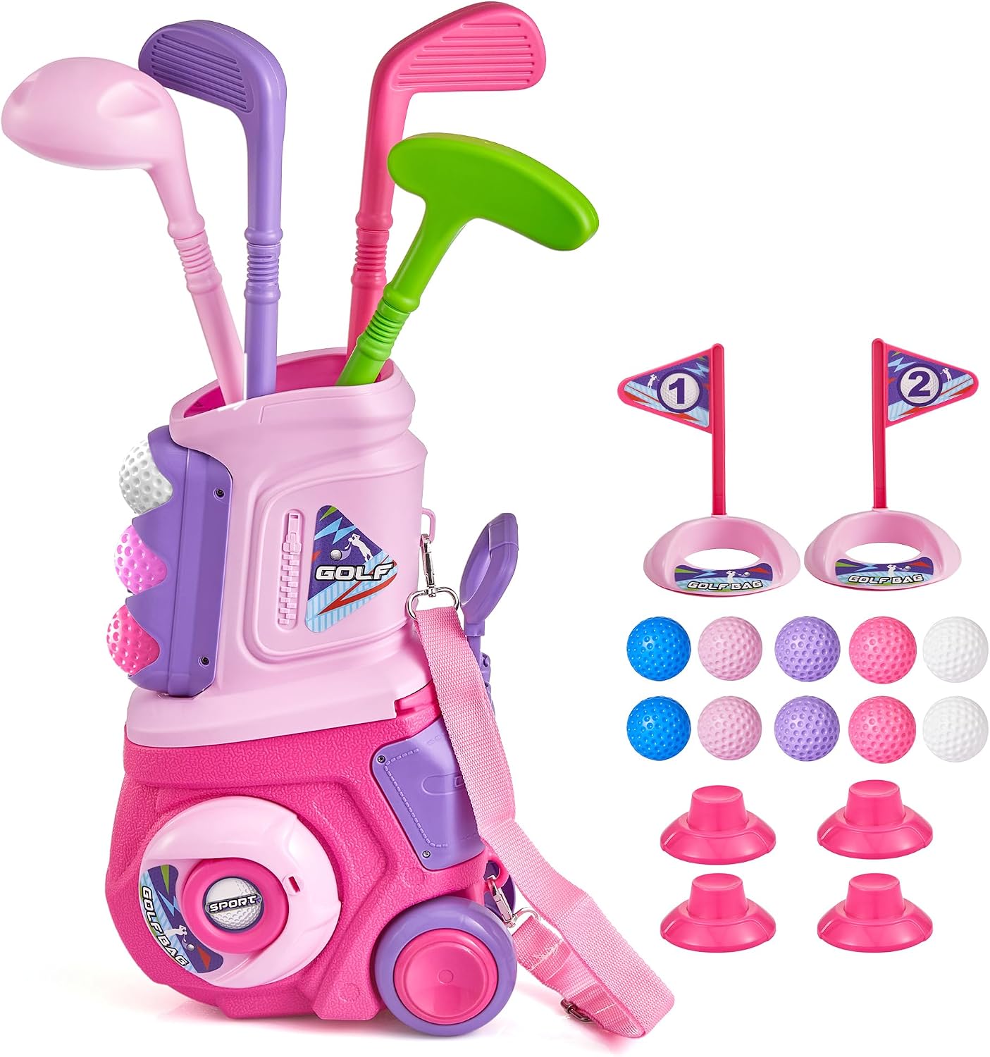 HotPJG Toddler Golf Set, Plastic Kids Golf Clubs Ages 1 2 3 4 Years Old with 4 Golf Clubs and 10 Balls, Indoor and Outdoor Golf Toys with Cart for Toddlers Boys and Girls Birthday Gift (Blue)