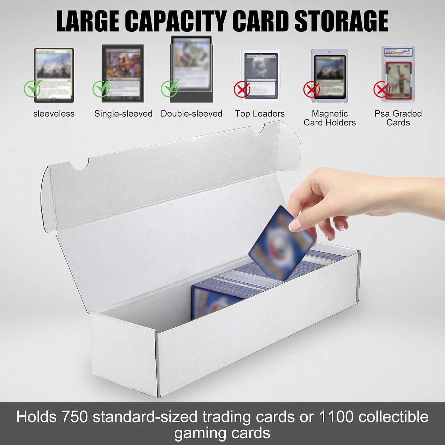 HotTrading Card Storage Box, 10-Pack 1100 Count White Corrugated Cardboard Bulk Sports Storage Box for TCG/Magic/Mtg Basketball Cards, Collectible Trading Cards