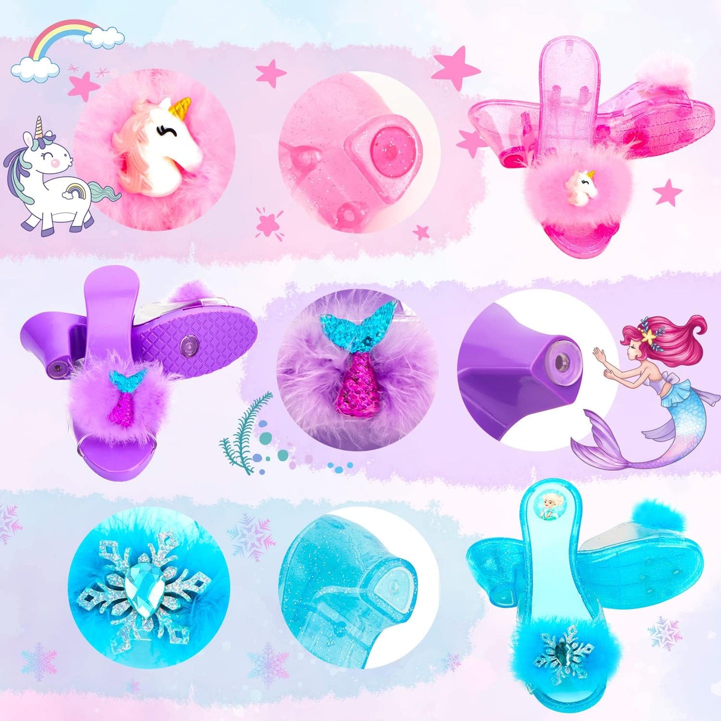 HotPrincess Dress Up Shoes Set, Girls Dress Up Toys Toddler Jewelry Boutique Kit, 3 Themes of Unicorn Mermaid Ice Princess Costumes Set, Pretend Play Gifts for Little Girls Aged 3-6 Years Old