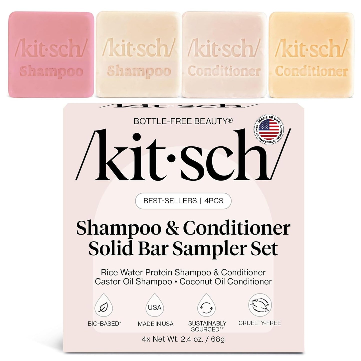 HotKitsch Rice Water Solid Shampoo and Conditioner Set for Hair Growth – 2 pcs | Strengthening Hair Care Duo w/ Rice Protein & Vitamins for Damage Repair – Paraben, Sulfate & Silicone Free, Made in USA