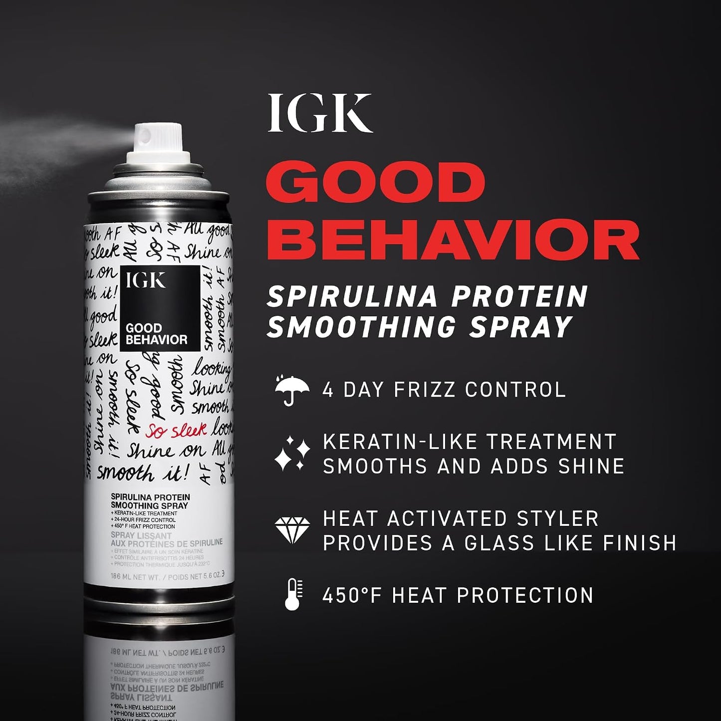 HotIGK GOOD BEHAVIOR Spirulina Protein Smoothing Spray | 4-Day Frizz Control + Heat Protectant | Vegan + Cruelty Free | 5.6 Oz