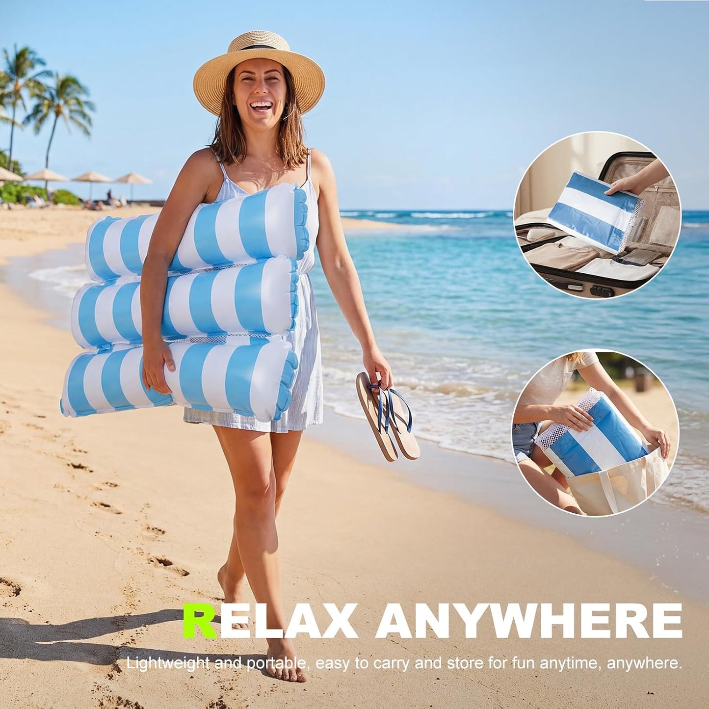 HotInflatable Pool Floats Adult, 2 Pack Thick Pool Floaties Heavy Duty, Non-Stick PVC Rafts Chairs with Mesh Seat, Hammock Noodles Lounger for Summer Water Party Lake Beach