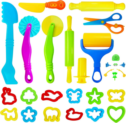 Hot 28Pcs Dough and Clay Play Tools Kit for Kids, Modeling Clay Accessories with Animal Cutters, Rolling Pins, Safety Scissors, Dough Extruder & Rollers