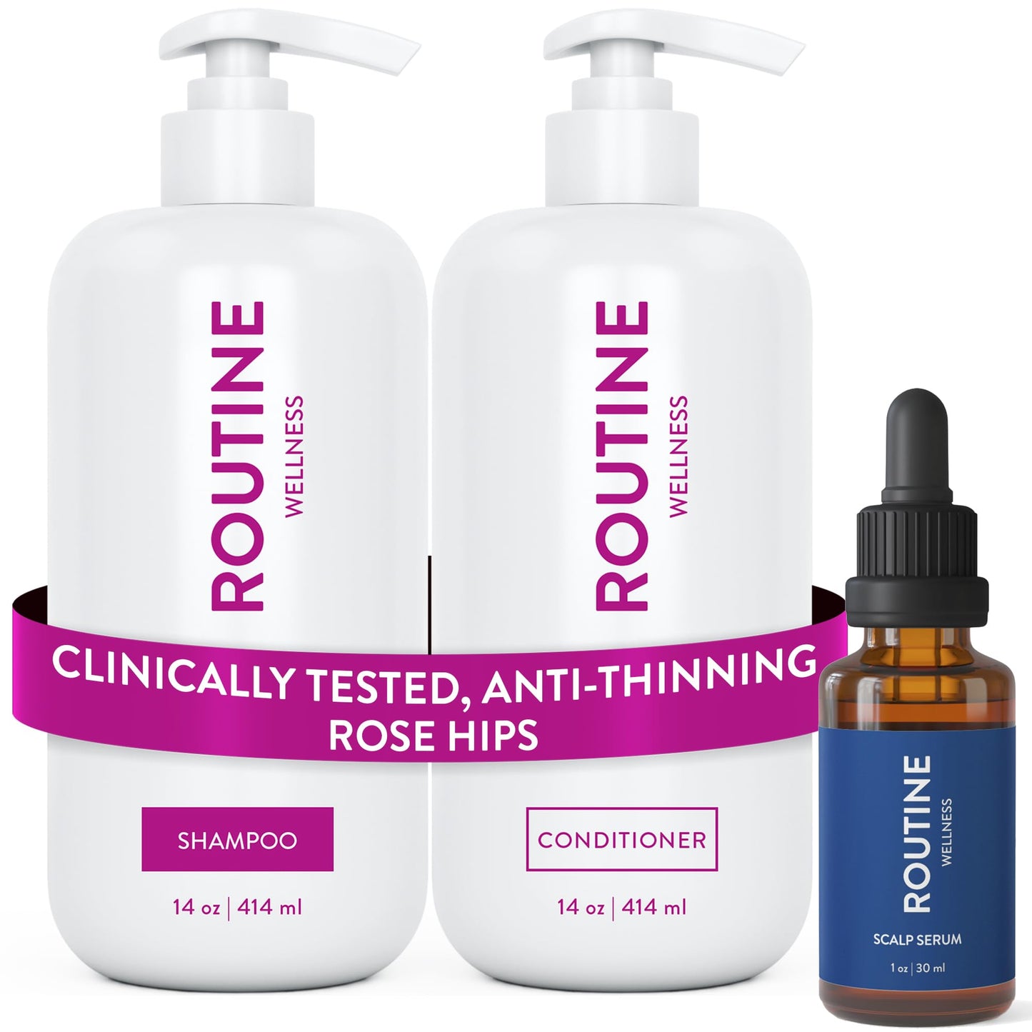 HotRoutine Wellness Anti-Thinning Shampoo & Conditioner - Coconut & Vanilla | Clinically tested shampoo for thinning hair with biotin, pea peptides, saw palmetto oil, color safe, sulfate free