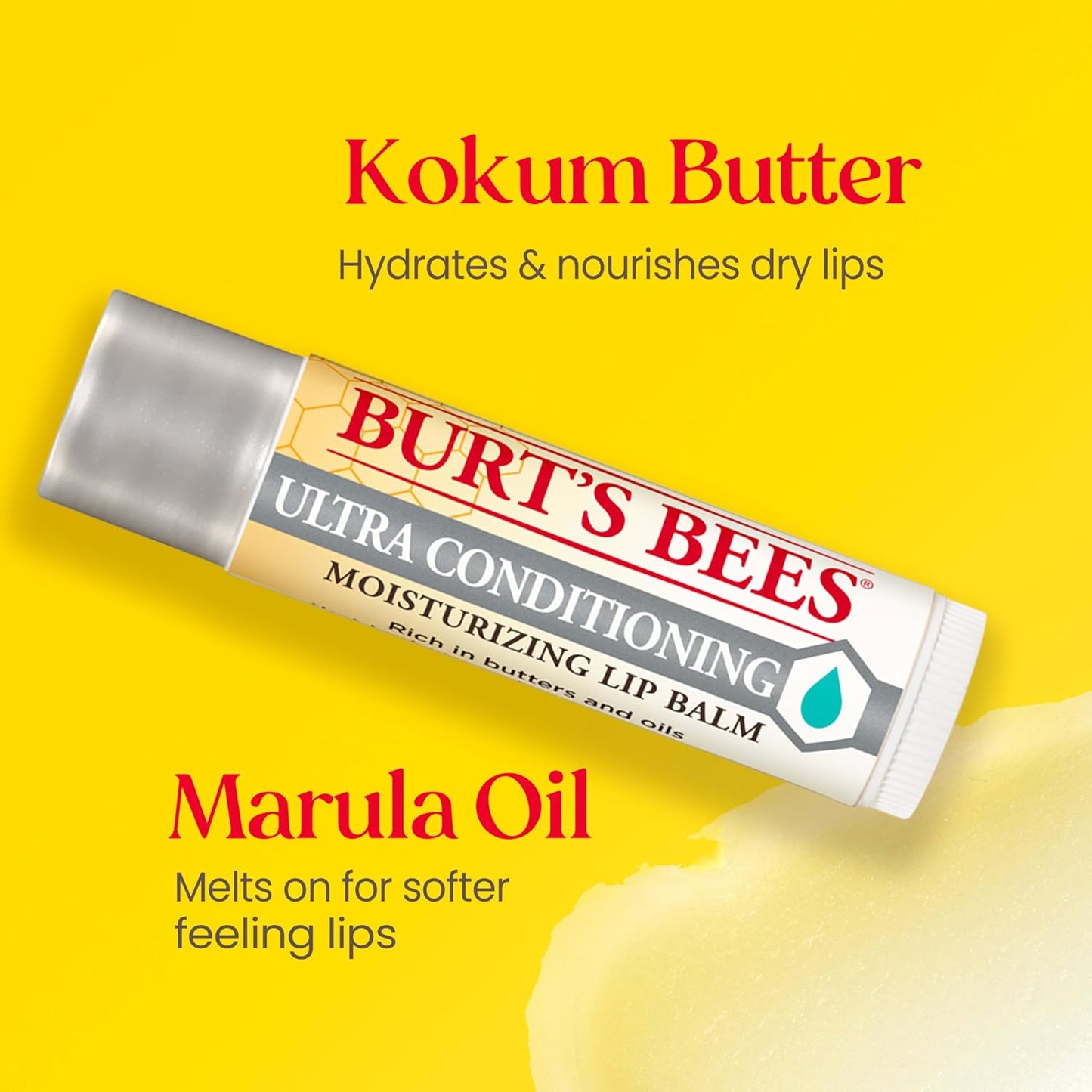 HotBurt's Bees Lip Balm, Moisturizing Lip Care, 100 Percent Natural Origin, Ultra Conditioning with Shea, Cocoa and Kokum Butter, 0.15 oz., Four Tubes