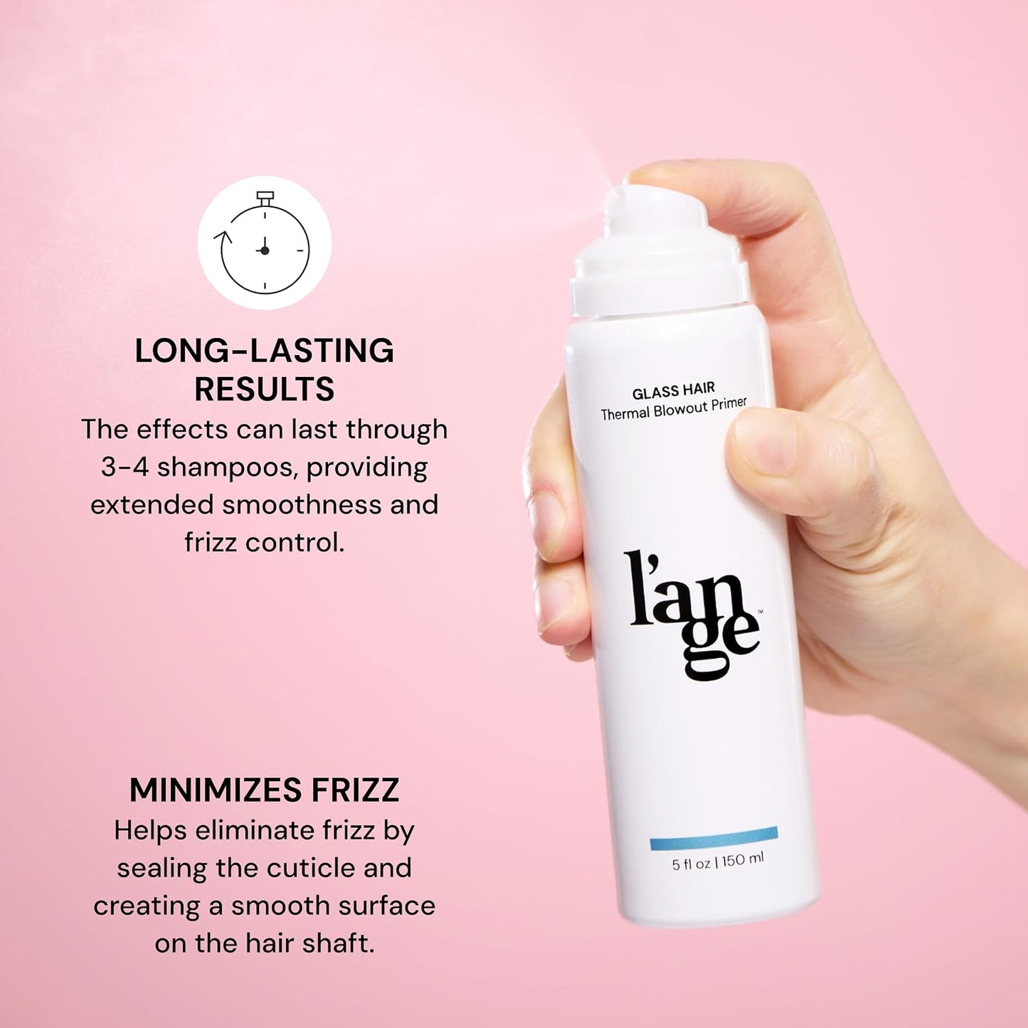 HotL'ANGE HAIR Glass Hair Heat Protectant Spray | Anti-Frizz Blow Dry Mist | Long Lasting Hold & Shine | Humidity Protection | Thermal Heat Protection Spray | Lightweight Blow Out Primer, 5 fl oz Bottle