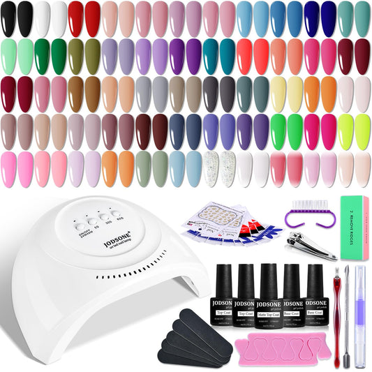 HotJODSONE Gel Nail Polish Kit 60 PCS with U V Light Soak off Base Top Coat 55 Shine Colors Gel Nail Kit Bright and Dark Brown Wine Red Series Manicure Set for Women and Girls
