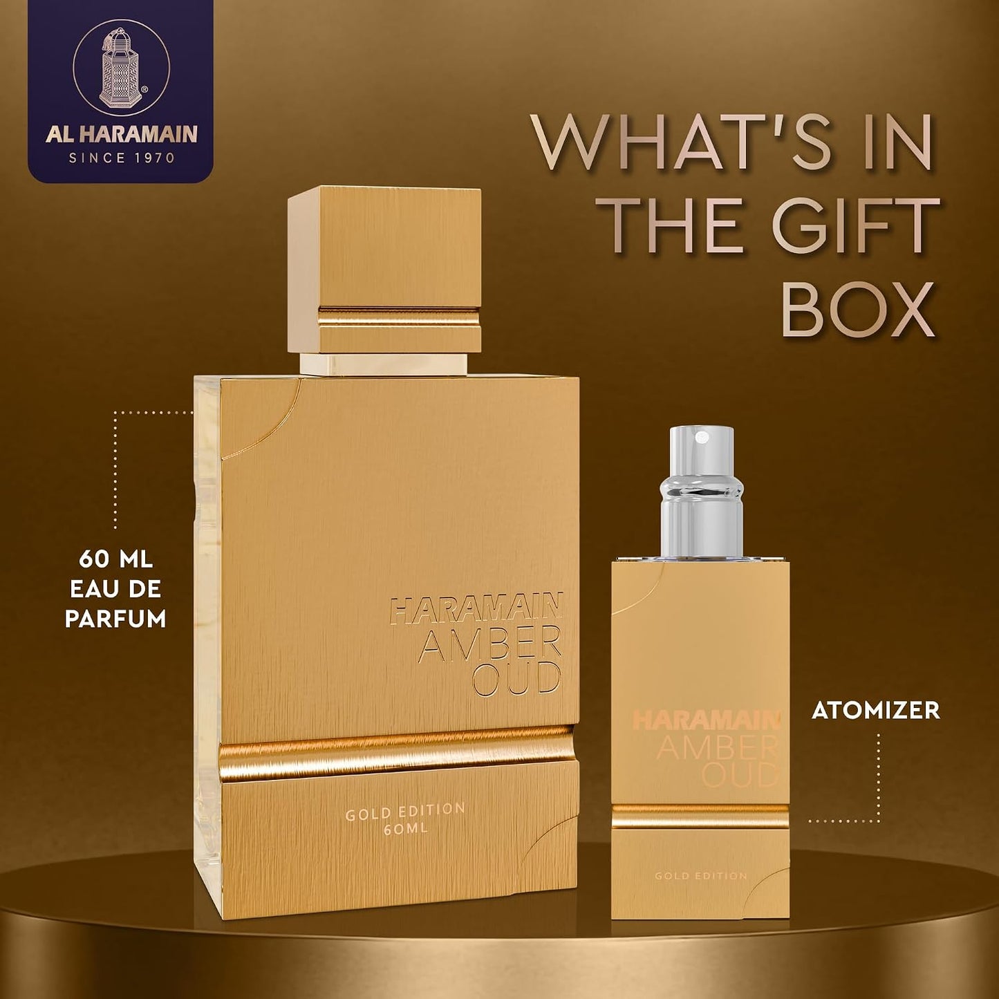 Hot Al Haramain Amber Oud Gold Edition Eau De Parfum Spray 60ml + ATOMIZER – Unisex Perfume Arabian Perfumes for Women & Men – Long-Lasting Sweet Fragrance Arabic Cologne – Men & Women's Gift (2 oz.)