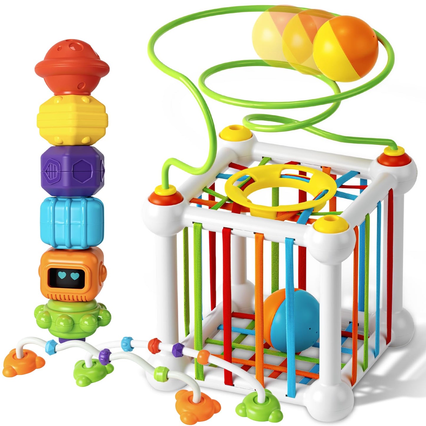 Hot Aprilwolf Montessori Toys for 1 Year Old, Cube & 6 Sensory Shape Blocks, Baby Toys 12-18 Months, Developmental Infant Birthday Gifts for Learning Toddler Age 1 2 3