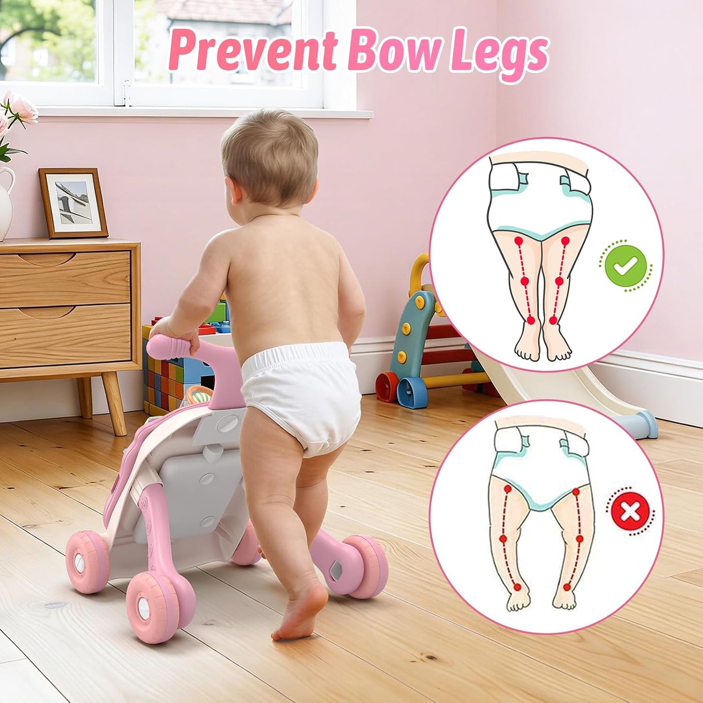 Hot QDRAGON 3 in 1 Baby Walker and Activity Center for Girl, Learning to Walk, Sit to Stand, Early Educational Push Toys with Music Panel for Infant Toddler 12+ Months Pink