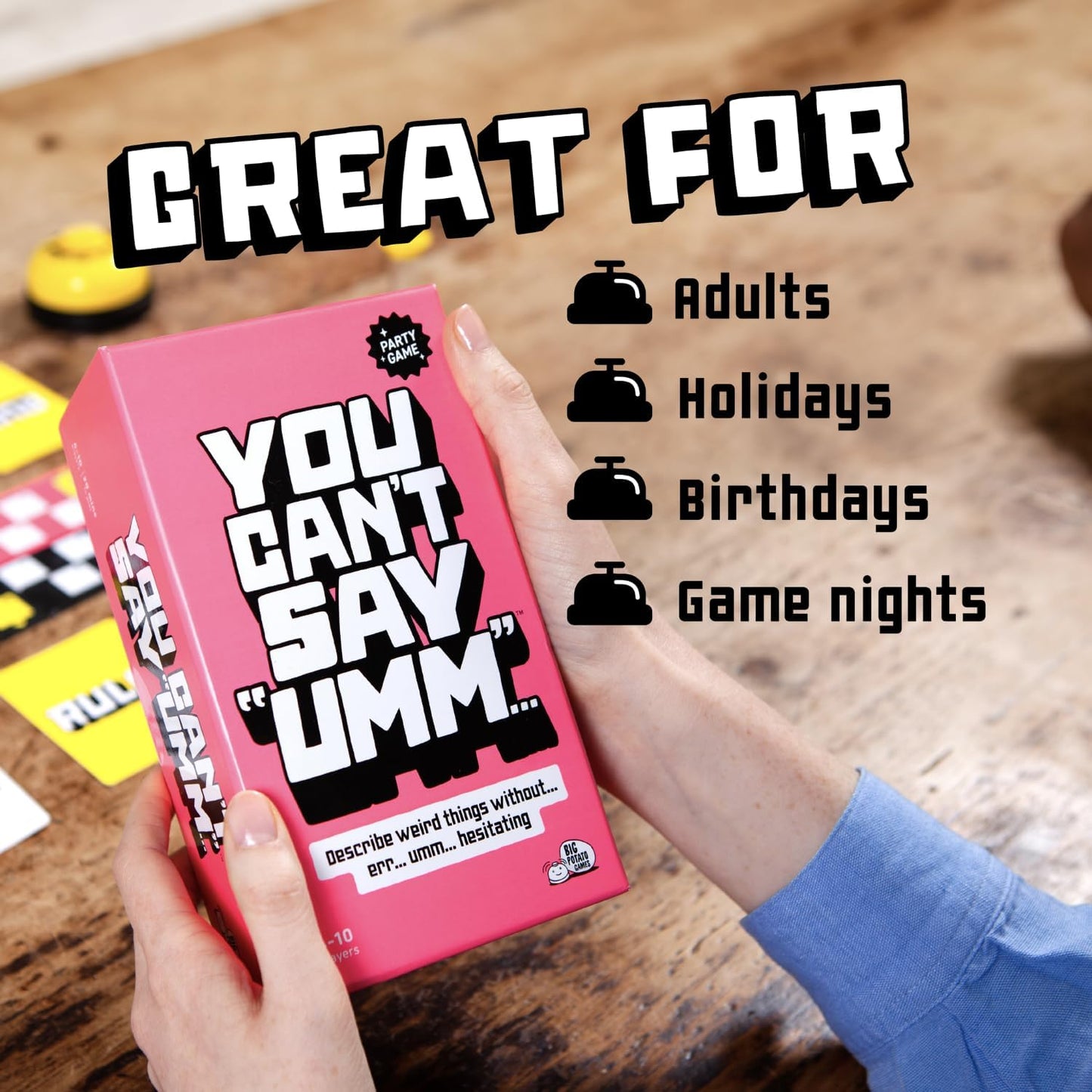 HotYou Can't Say UMM Party Game for Kids and Adults, Ages 8+ | Beat the Timer, Rivals Ding the Bell, Rules Change Each Round, Quick and Competitive, 4-10 Players, Backyard BBQ Fun