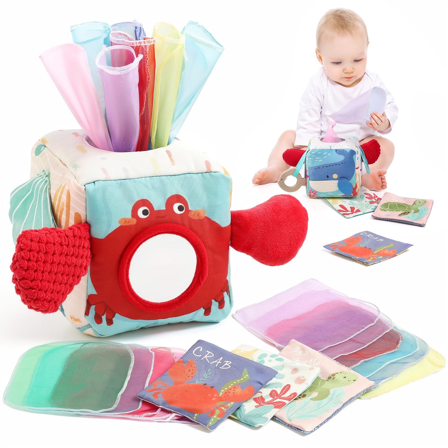 HotYouuys Baby Tissue Box Toy for Babies 6-12 Months, Montessori Sensory Toys for 1 Year Old Boy, Infant Toy with Crinkle Tissues & Fine Motor, for 6 9 12 18 Months Old Kids 1st Birthday