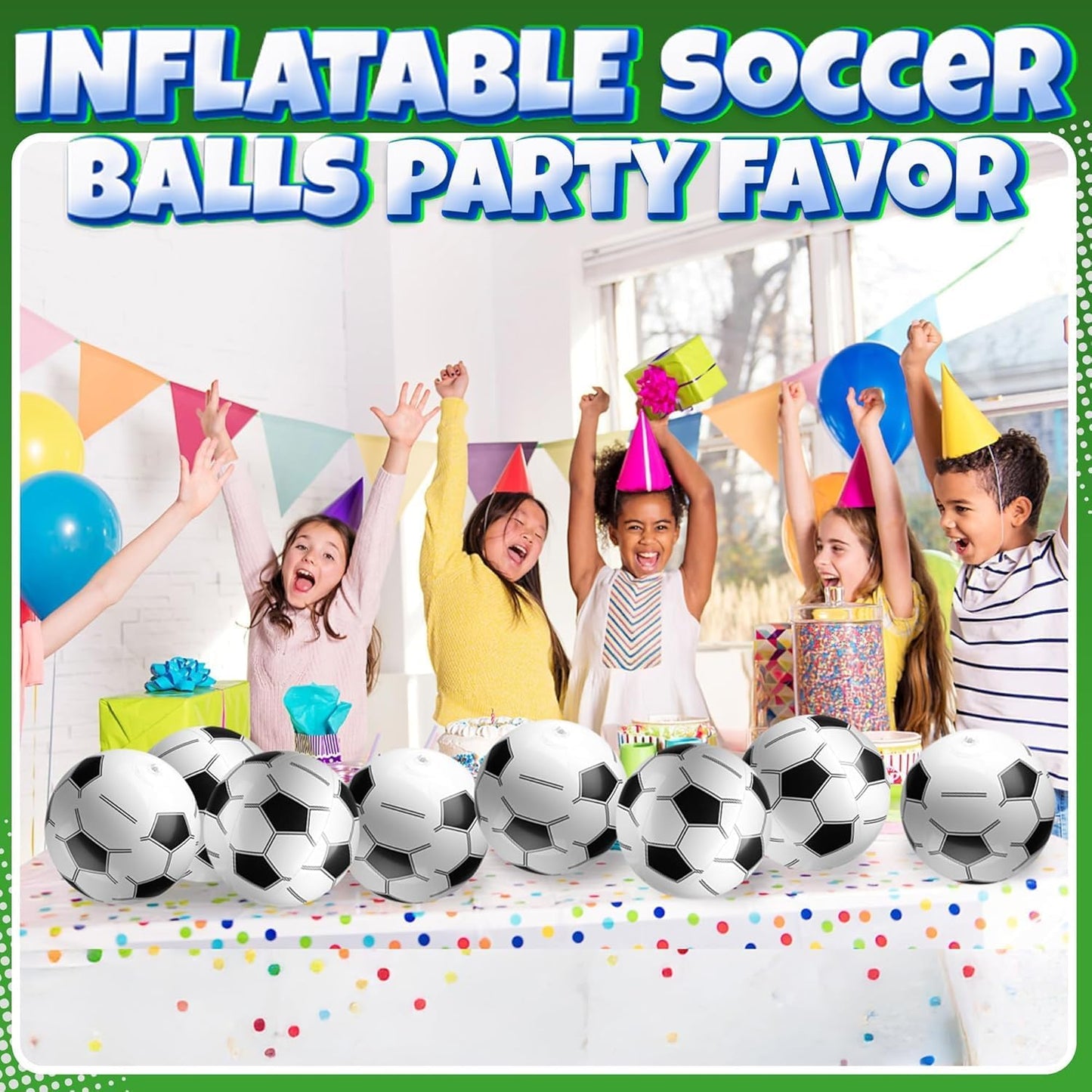 HotBedwina Inflatable Soccer Balls (Pack of 12) 16-inch, Beach Balls Bulk for Beach Toys & Soccer Birthday Party Decorations & Party Favors for Kids, Goodie Bags Stuffers