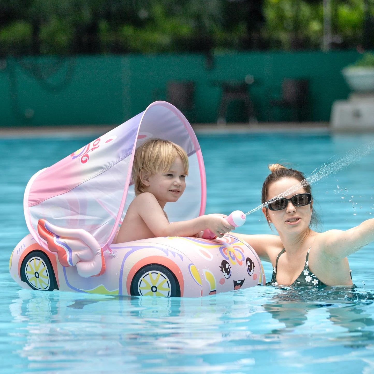 Hot Toddler Float Inflatable Baby Swim Float with Canopy and Seat Pool Toys for Kids 3+ Years Old