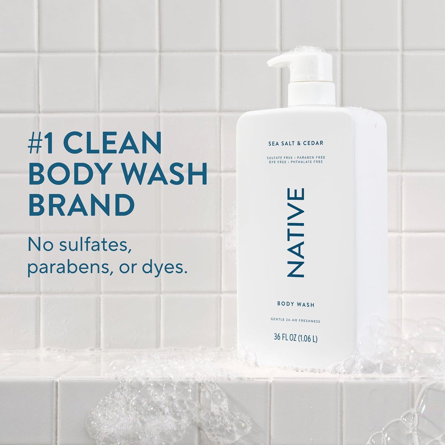 HotNative Body Wash for Women & Men, Sea Salt & Cedar, 36 oz Pump Bottle, Sulfate-Free & Gentle