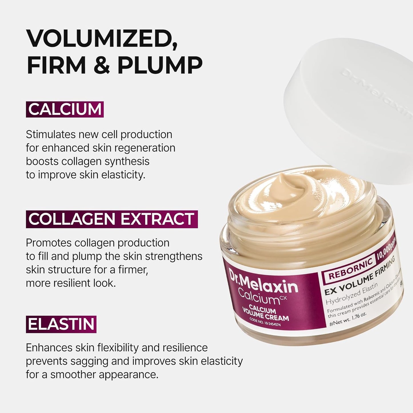 HotDr.Melaxin Calcium Intense Firming Cream with Collagen & Elastin, Lifting & Volumizing Face Cream for Sagging Skin, Niacinamide for Plumping Care, 1.69 fl.oz