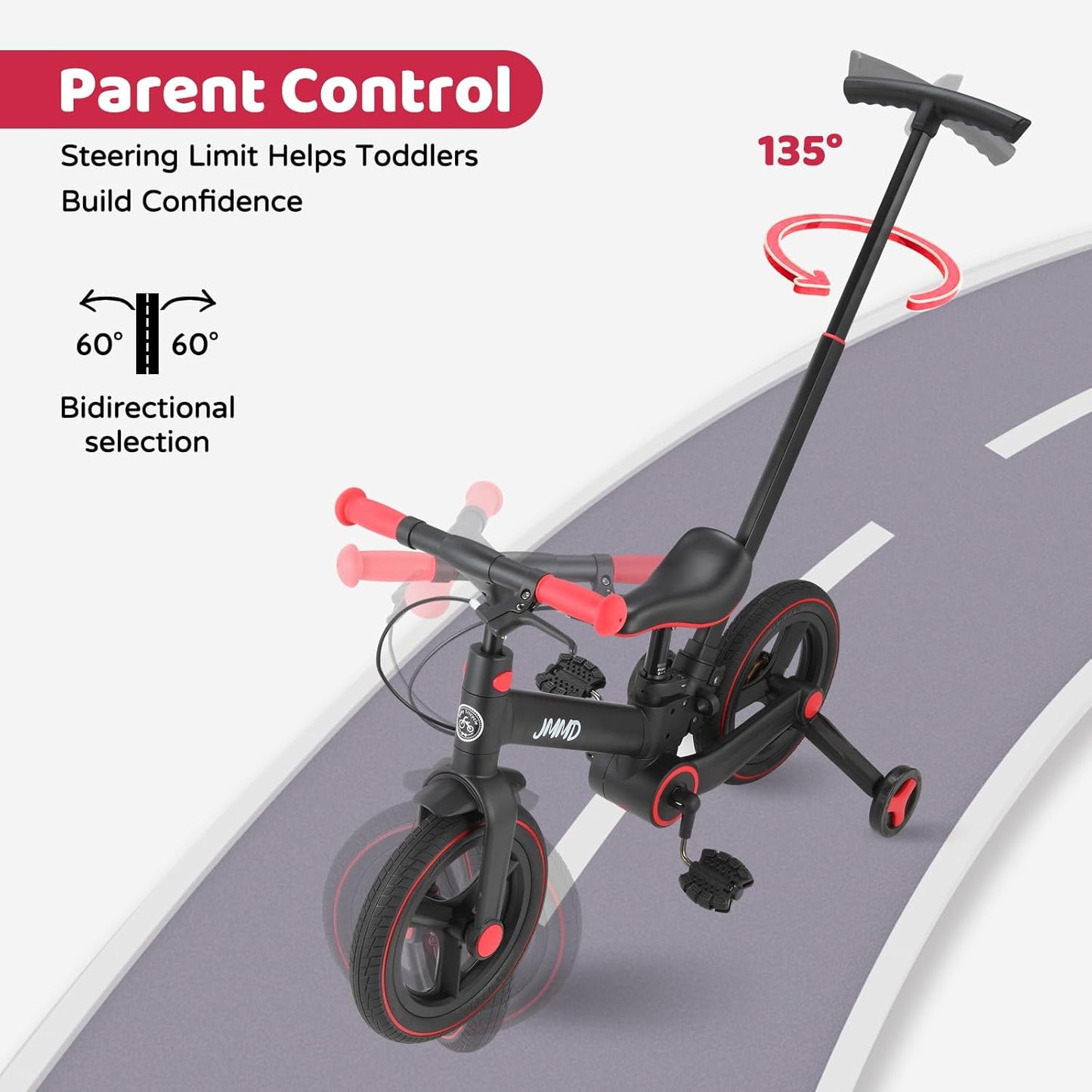 Hot JMMD 6 in 1 Toddler Bike with Push Handle for Kids 18-60 Months, 12" Foldable Balance Bike with Training Wheels, Pedals, Brakes, Kickstand, Push Tricycle Toddler Gift & Toys for Boy & Girl