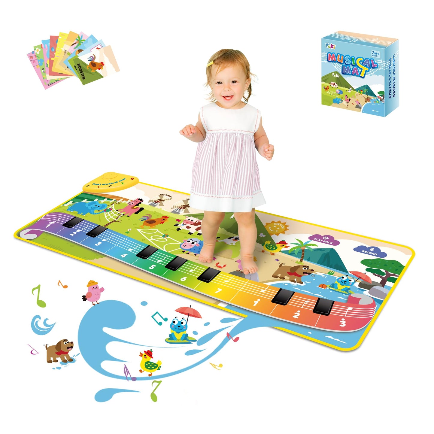 Hot FOKI Floor Piano Mat for Toddlers, Sensory Educational Dancing Musical Keyboard Carpet Toy, Animal Sounds Touch Playmat Blanket, for 1 to 5 Years Old Boy and Girl