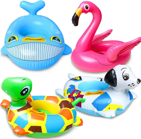 Hot 4 Pack Inflatable Pool Floats for Toddler Age 3-7 Animal Swim Tube Rings for Kids Infant Baby Ride on Beach Floaties with Safety Seat&Handle for Summer Lake Pool (Flamingo, Turtle, Whale, Dalmatian)
