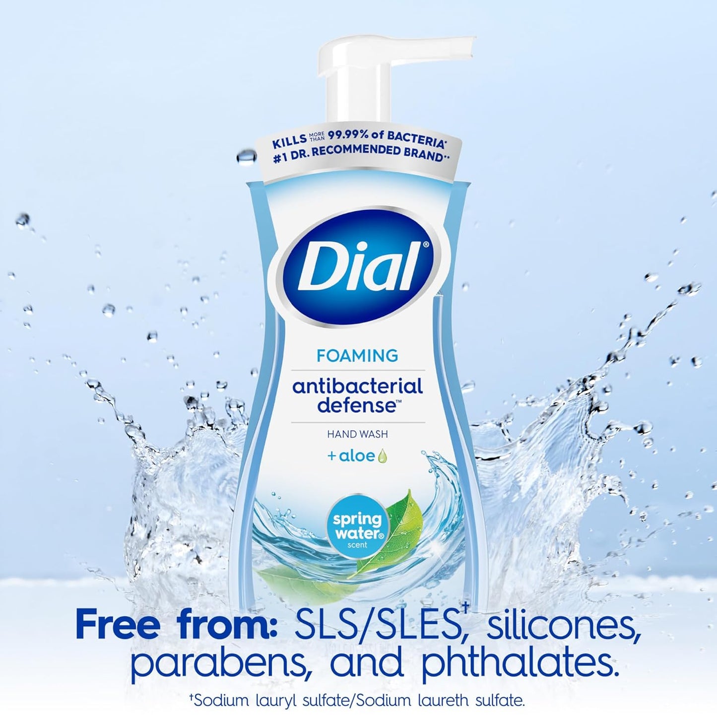 HotDial Antibacterial Defense Foaming Hand Soap + Aloe, Spring Water Scent, 7.5 Fl Oz (Pack of 6), Dermatologist-Tested Hand Wash, Gentle on Skin