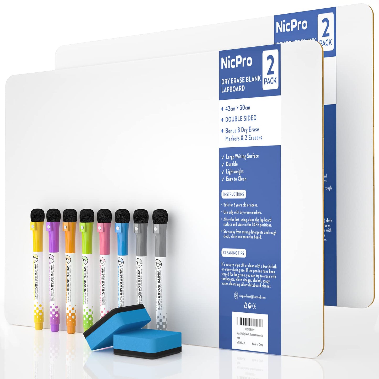 Hot Nicpro Dry Erase Lap Board 9 x 12 inches 2 Pack Ruled Kid Double Sided Blank & Lined Small Lapboard with 8 Pens, 2 Eraser, Learning Mini Whiteboard Portable for Student and Classroom Use