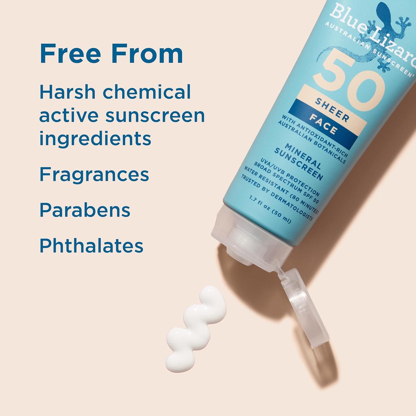 HotBlue Lizard Sheer Face Mineral SPF 50 Sunscreen Lotion, 100% Mineral Formula, Blue Light Protection, Lightweight, Rubs In Smooth, Nourishes and Hydrates, Paraben-Free, Fragrance-Free, 1.7 fl oz