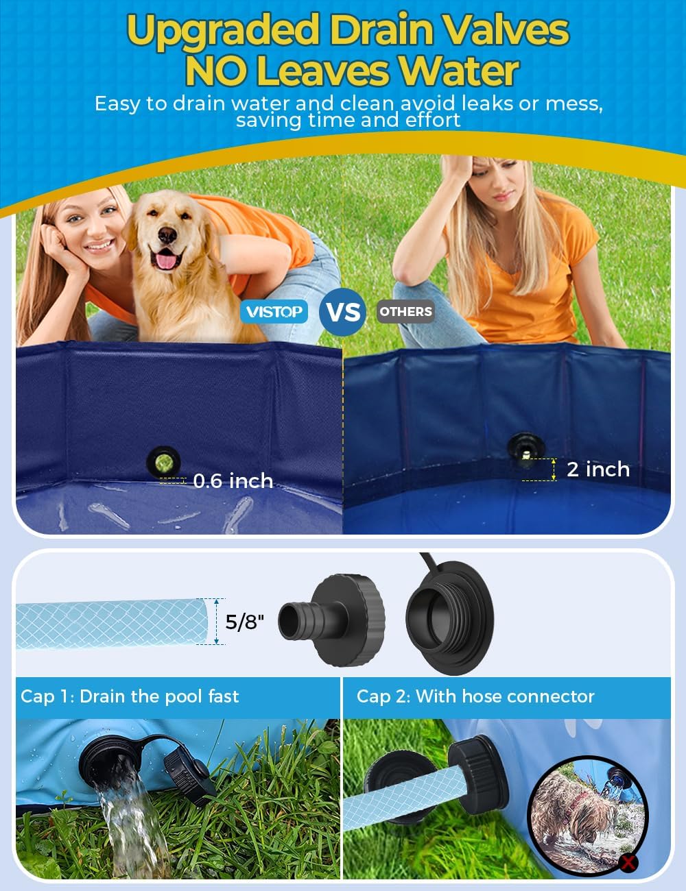 Hot VISTOP Extra Large Foldable Dog Pool XXL, Hard Plastic Shell Portable Swimming Pool for Dogs Cats and Kids Pet Puppy Bathing Tub Collapsible Kiddie Pool (67inch.D x 11.8inch.H, Blue)
