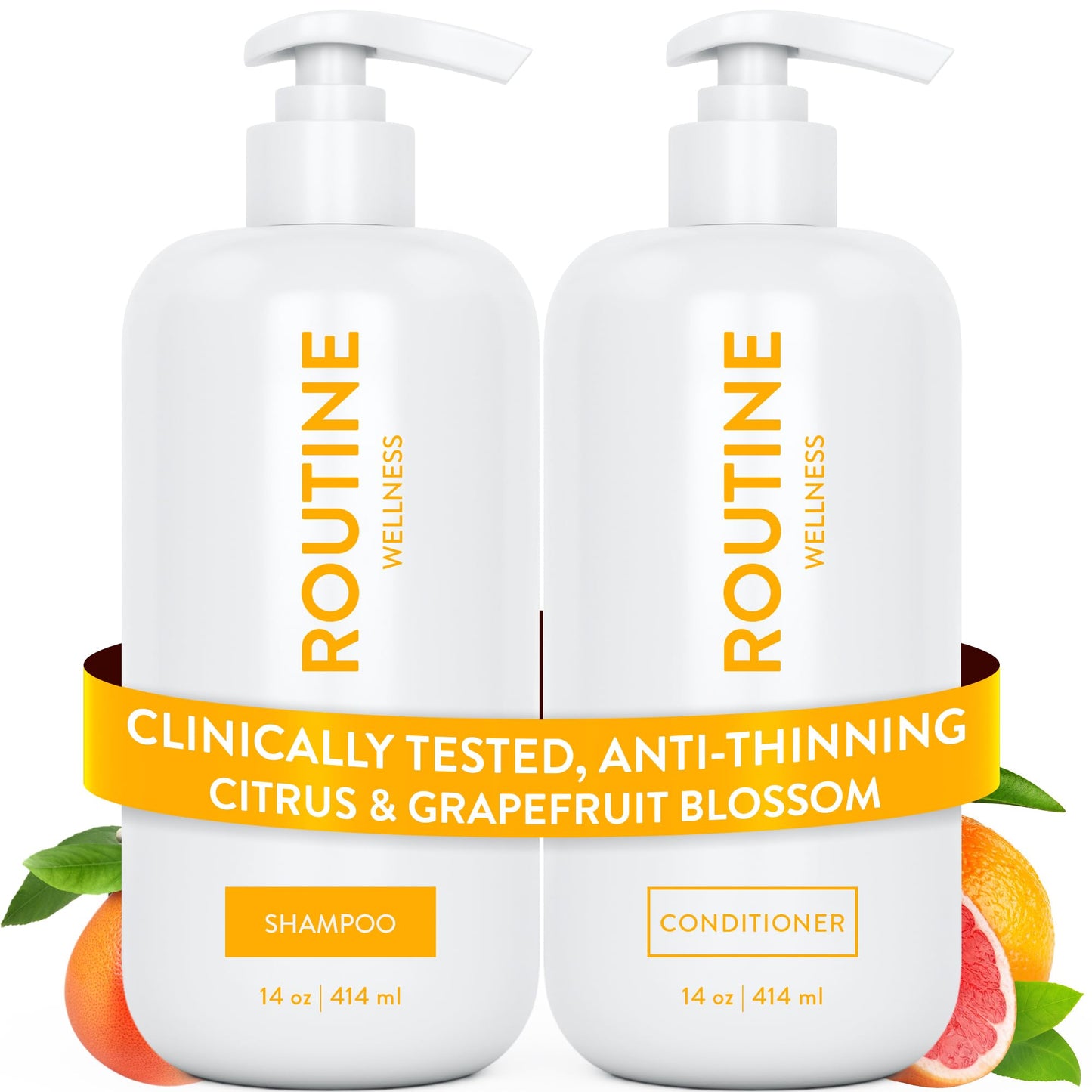 HotRoutine Wellness Anti-Thinning Shampoo & Conditioner - Rose Hips | Clinically tested shampoo for thinning hair with biotin, pea peptides, saw palmetto oil, color safe, sulfate free