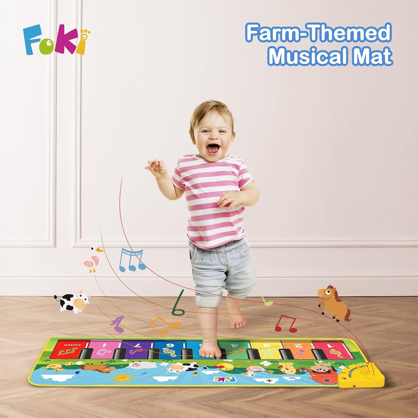 Hot FOKI Floor Piano Mat for Toddlers, Sensory Educational Dancing Musical Keyboard Carpet Toy, Animal Sounds Touch Playmat Blanket, for 1 to 5 Years Old Boy and Girl