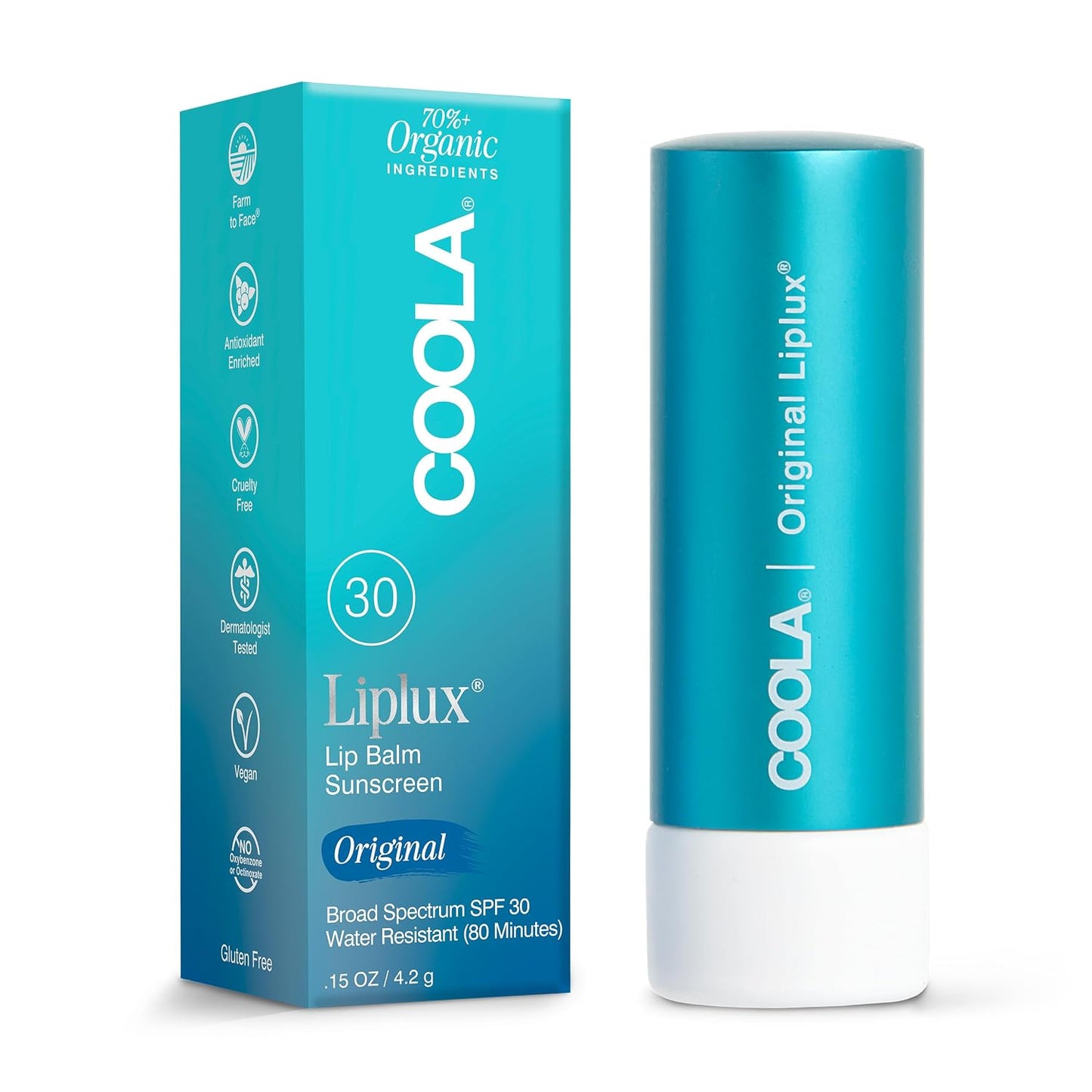HotCOOLA Organic Liplux Lip Balm and Sunscreen with SPF 30, Dermatologist Tested Lip Care for Daily Protection, Vegan and Gluten Free, 0.15 Oz