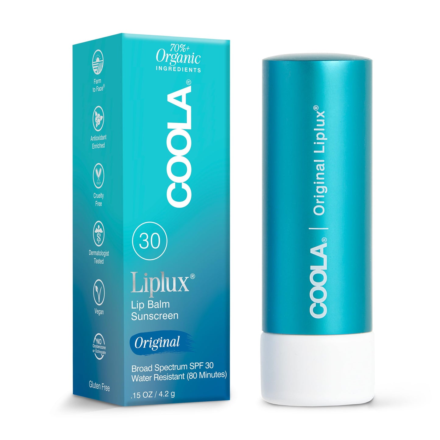 HotCOOLA Organic Liplux Lip Balm and Sunscreen with SPF 30, Dermatologist Tested Lip Care for Daily Protection, Vegan and Gluten Free, 0.15 Oz