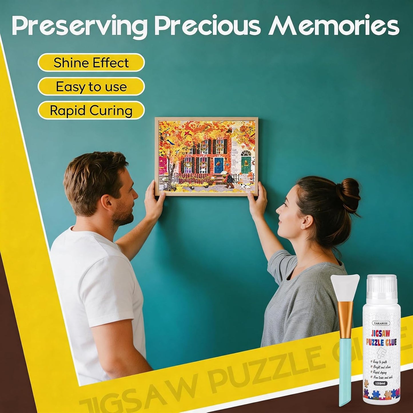 Hot YAKAMOZ Jigsaw Puzzle Glue with Sponge Head for Adults Clear Water-Soluble Craft Puzzle Glue Quick Dry for 1000/1500/3000 Pieces of Puzzle,120ML