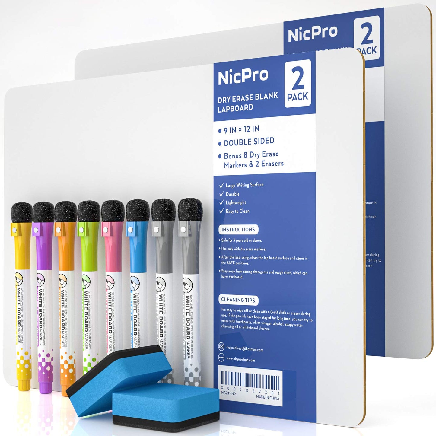 Hot Nicpro Dry Erase Lap Board 9 x 12 inches 2 Pack Ruled Kid Double Sided Blank & Lined Small Lapboard with 8 Pens, 2 Eraser, Learning Mini Whiteboard Portable for Student and Classroom Use