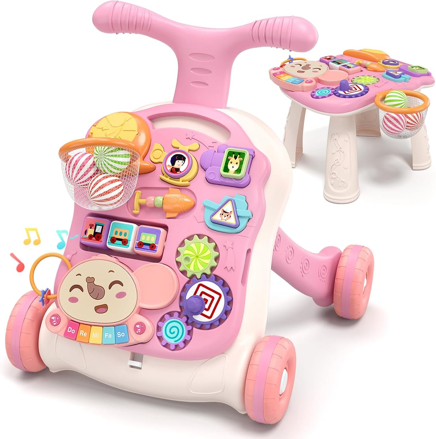 Hot QDRAGON 3 in 1 Baby Walker and Activity Center for Girl, Learning to Walk, Sit to Stand, Early Educational Push Toys with Music Panel for Infant Toddler 12+ Months Pink