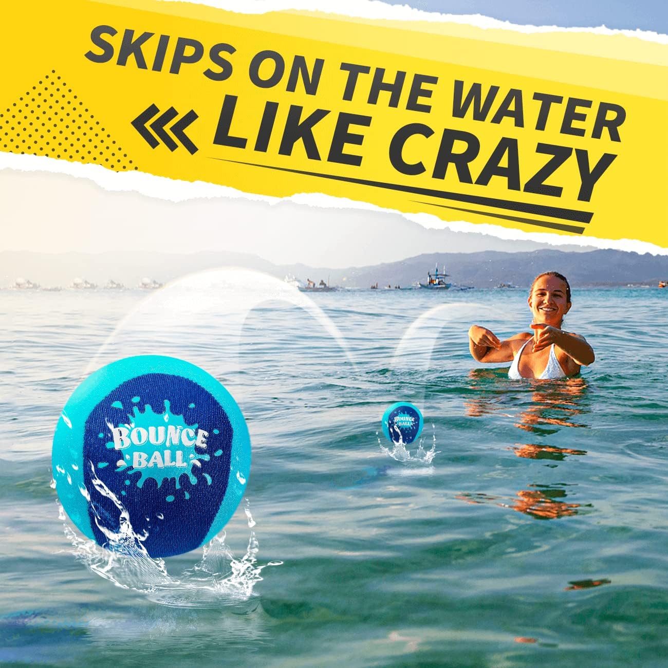 HotBambilo Water Skipping Ball | 2-Pack Bounce Balls | Water Bouncing Beach Balls & Grip Ball | Pool Toys for Kids Age 5-8-12 | Great Summer Water Toy for Beach Swimming Pool River Lake