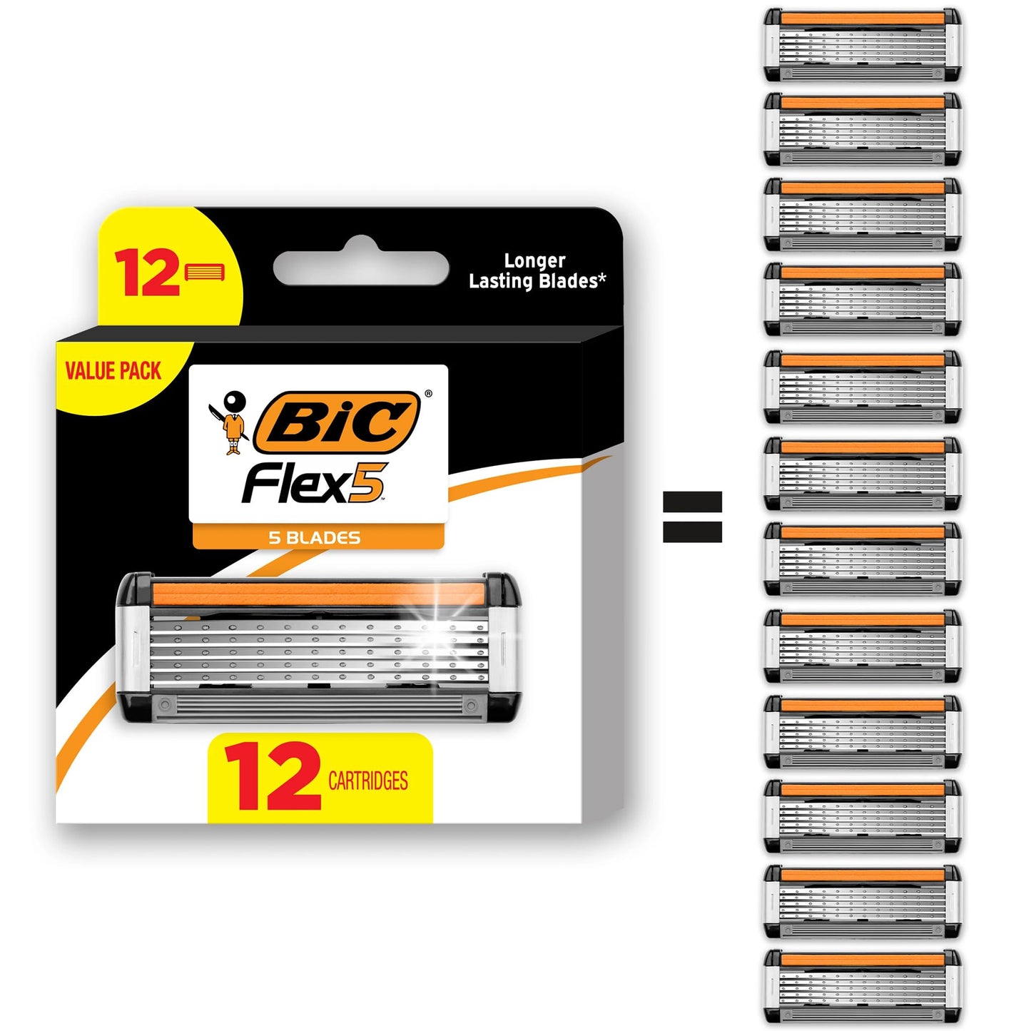 HotBIC Flex 5 Refillable Razors for Men, Long-Lasting 5 Blade Razors for a Smooth and Comfortable Shave, 1 Handle and 7 Cartridges, 8 Piece Shaving Kit