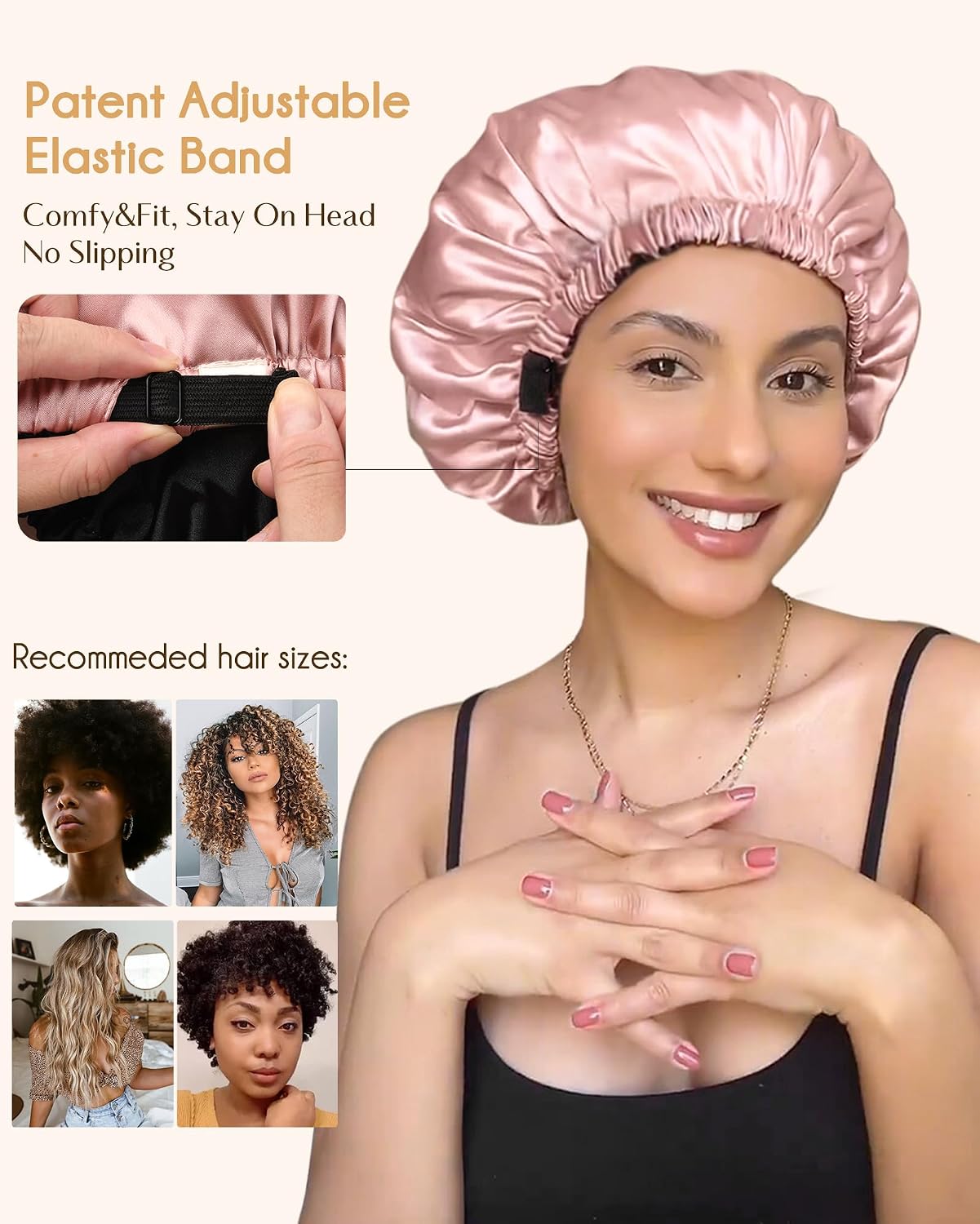 HotYANIBEST Adjustable Satin Bonnet Double Layer Hair Bonnet for Sleeping Bonnets for Women Hats Curly Natural Hair, Blush Pink | Double Layer, Reversible Bonnet, Natural Curly Coily, Maintain Moisture, Soft Adjustable Elastic Band Sleep Cap