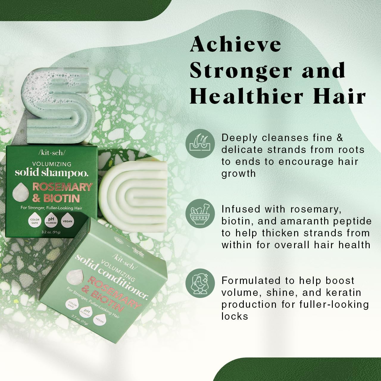 HotKitsch Rosemary & Biotin Shampoo and Conditioner Set for Hair Growth | Strengthening, Thickening Hair Care – Volumizing Shampoo and Conditioner Bar – Paraben, Sulfate & Silicone Free – 2 pack