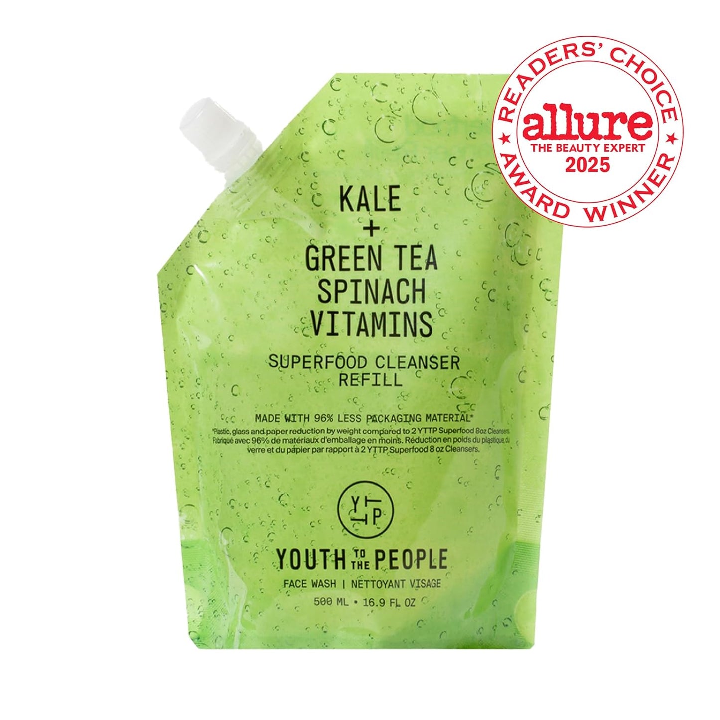 HotYouth To The People Superfood Facial Cleanser - Kale + Green Tea Daily Face Wash, Gently Removes Makeup, SPF, and Oils, Soothing Antioxidants for Glowing Skin, pH Balance, Clean Pores, Refillable