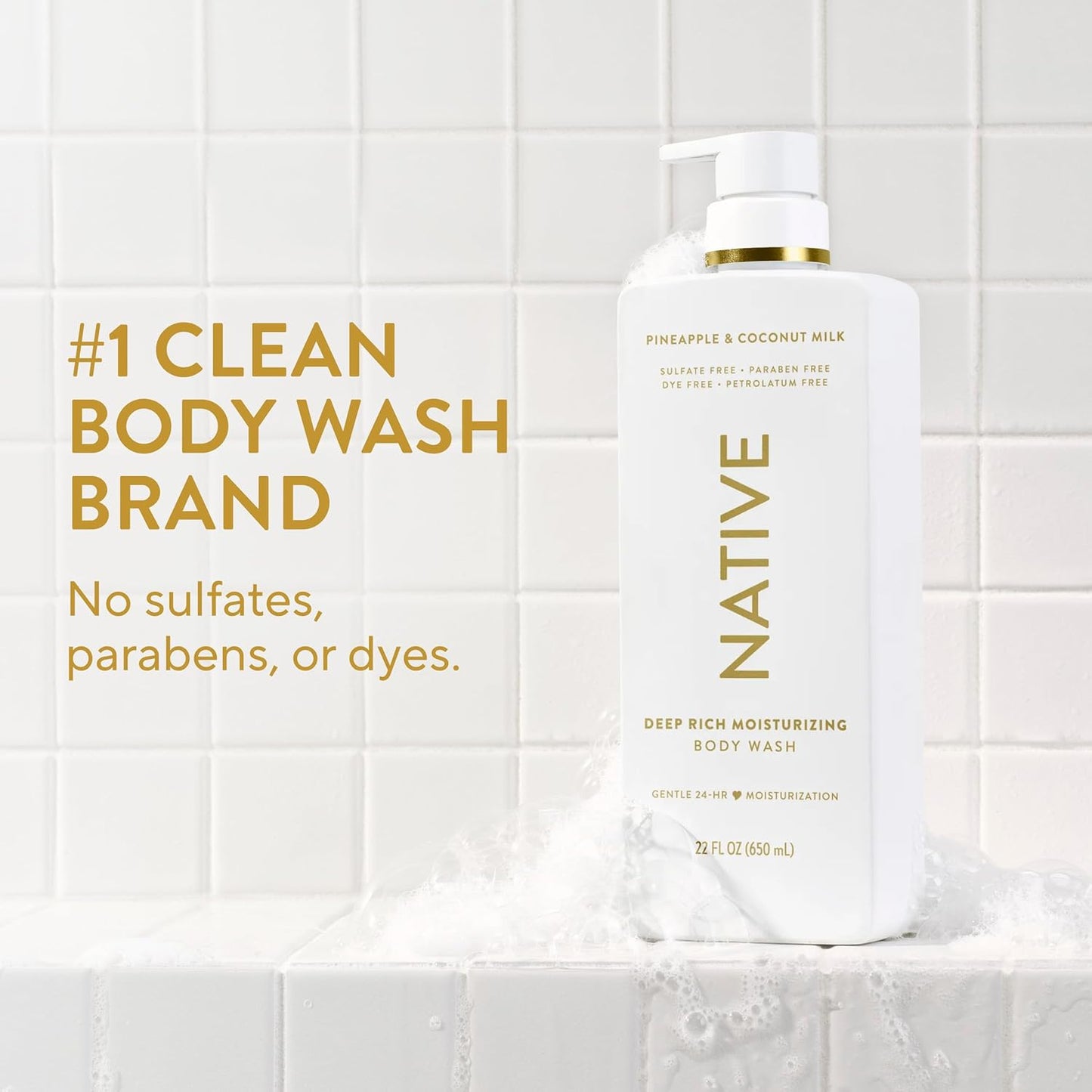 HotNative Moisturizing Body Wash, Clean & Gentle 24-Hour Hydration with Shea Butter, for Sensitive & Dry Skin, for Women & Men, Sulfate-free, Paraben-free, Pineapple & Coconut Milk, 22 fl oz