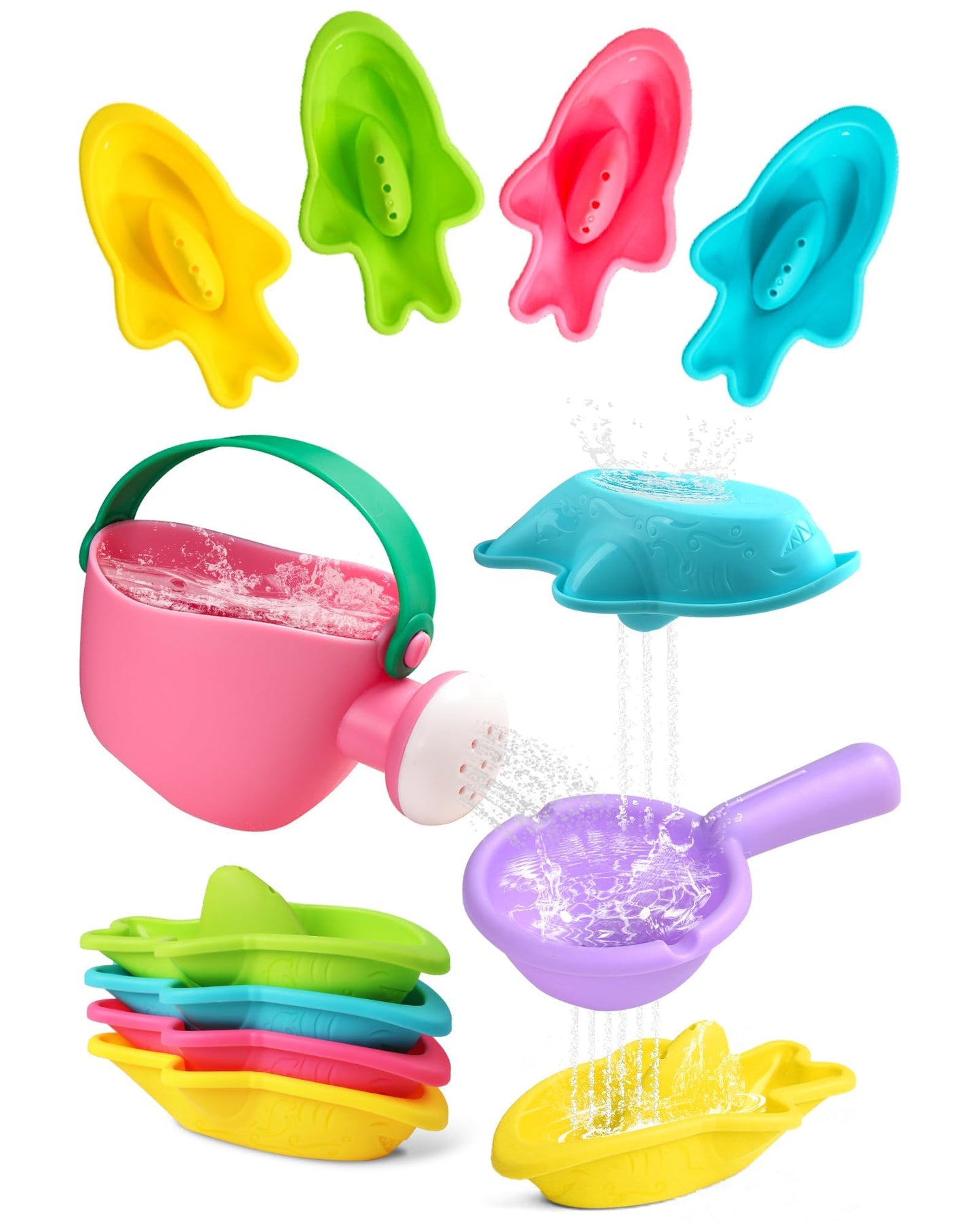 HotFajiabao Toddler Bath Toys for Kids Ages 1-3 Multi-Play in Tub Water Pool | Learning Mold Free Bath Toys with Color Stacking Cups & Watering Can Interactive Shower Toys for 1 2 3 4 5 6 Birthday Gifts