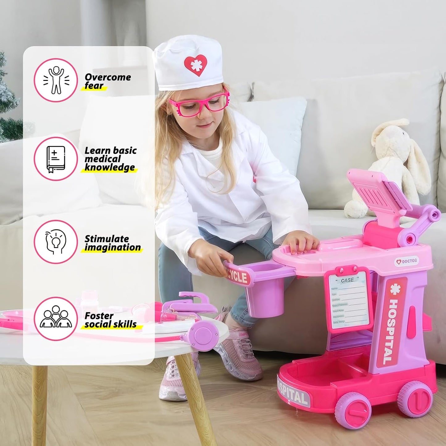 Hot Liberry Toddlers Doctor Kit Toy for Girls Boys Ages 2 3 4 5, Pink | Kids Doctor Playset with Cart, Costume & Stethoscope, Role Play, Pretend Play Medical Toys, Birthday Gift
