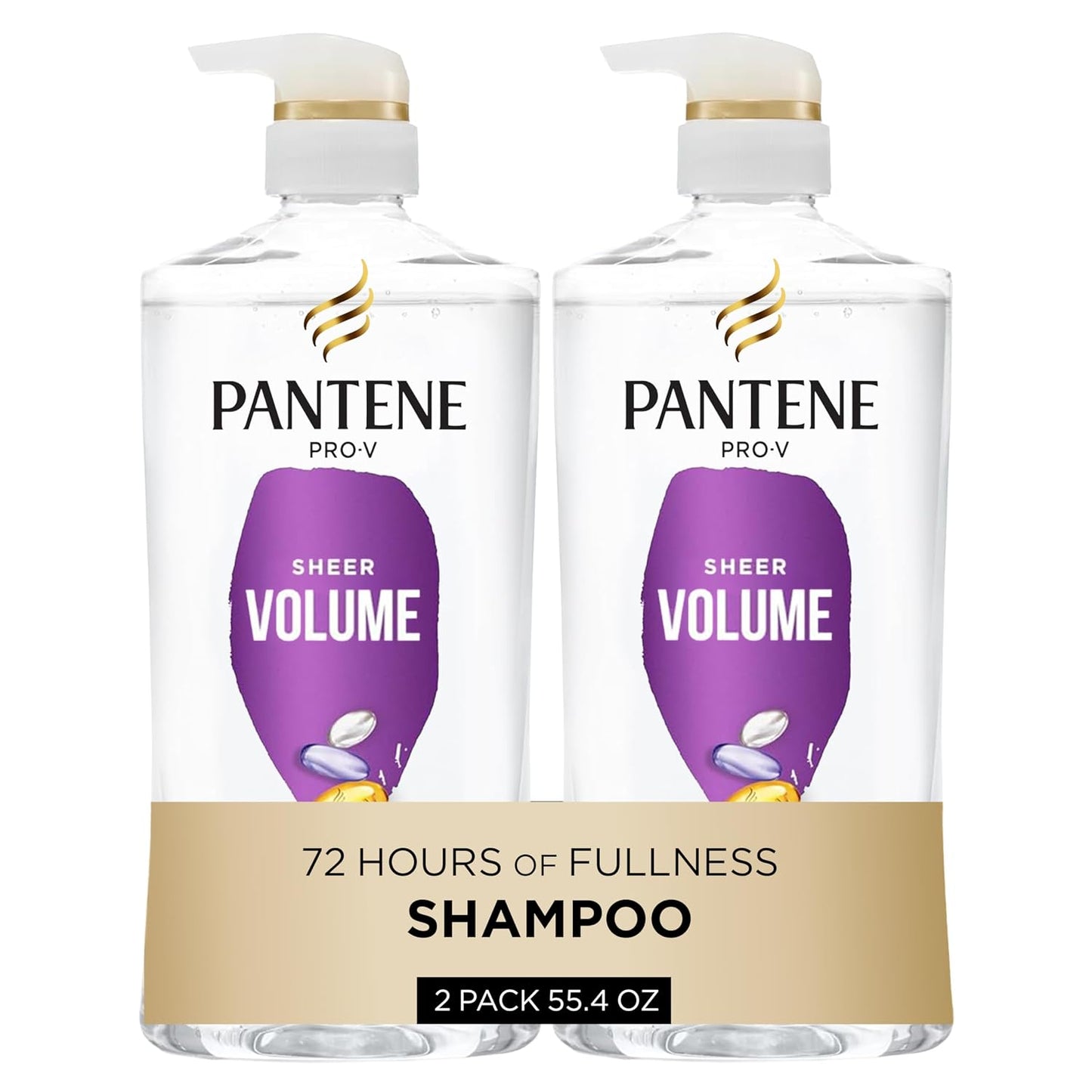 HotPantene Shampoo, Sheer Volume - Lightweight Nourishment for Fine, Color-Treated Hair, 72-Hour Fullness and Body, 27.7 Oz Each, 2-Pack + Miracle Rescue Shot (0.5 Oz)